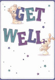 This joyful get well card bursts with warmth and playful optimism, echoing the friendly, welcoming character of Notting Hill. Two endearing figures-a soft teddy bear and a spirited puppy-leap from the card's creamy background, each gently holding the oversized, colourful letters spelling 'Get Well.' Indigo and teal tones bring lively energy to the text, contrasting beautifully with the soft, clean backdrop. Scattered stars in blues and purples twinkle throughout the design, weaving a sense of hope and whimsical delight that recalls the cheerful atmosphere of a Saturday morning in Portobello Market. The detailed, plush fur of the bear and the velvety ears of the puppy look so inviting, you can almost feel their gentle hugs. This card, much like a bouquet thoughtfully prepared for local delivery, carries a message of comfort and care-an emotional balm that brings genuine kindness to anyone on the mend, just as fresh flowers brighten homes along Westbourne Grove and beyond.